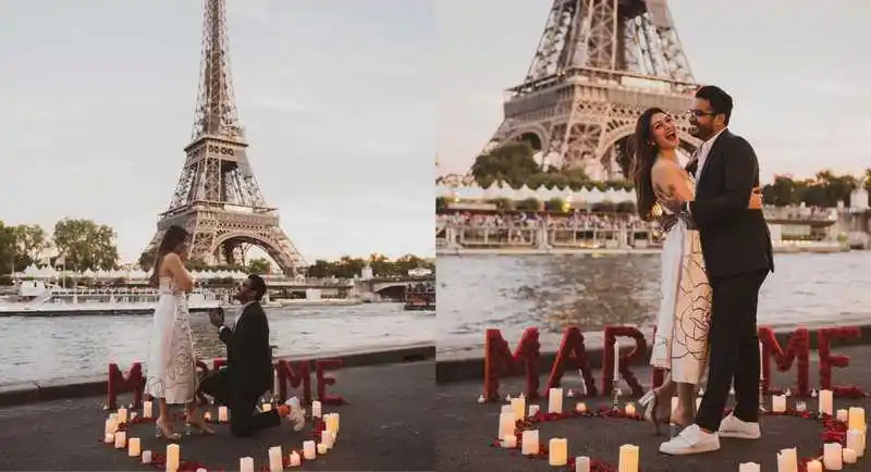 Actress Hansika Motwani gets engaged by the Eiffel Tower
